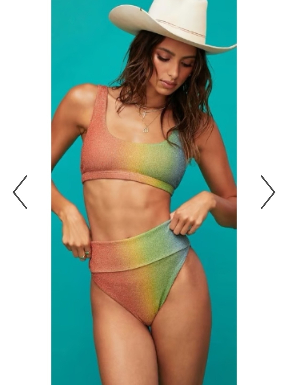 NEW NEVER WORN Beach Riot Rainbow Shimmer Sparkle High-Waist Bikini Set